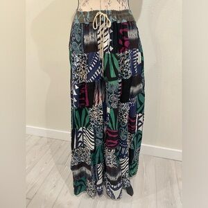 Green and Black Tie Front Maxi Skirt